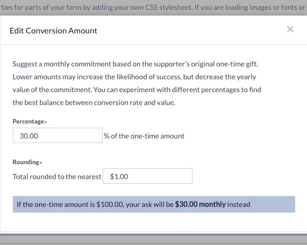 Edit Conversion Amount screen