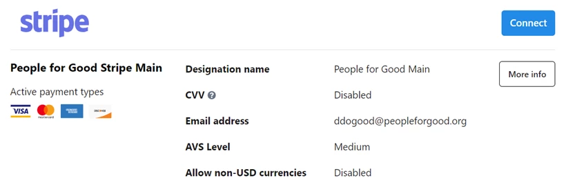 Example of stripe gateway added to list