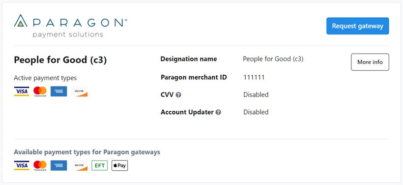 Example paragon gateway listing on the page