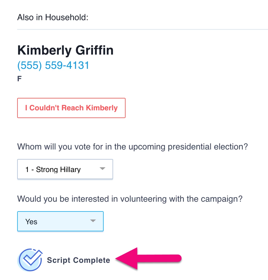 viewing branched script in phone bank with script complete at the end