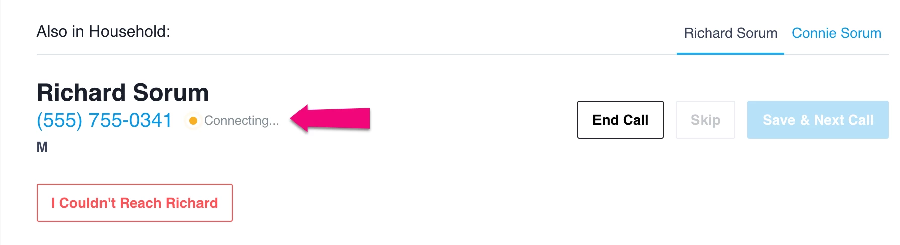 large arrow points to the connecting message on form callers see