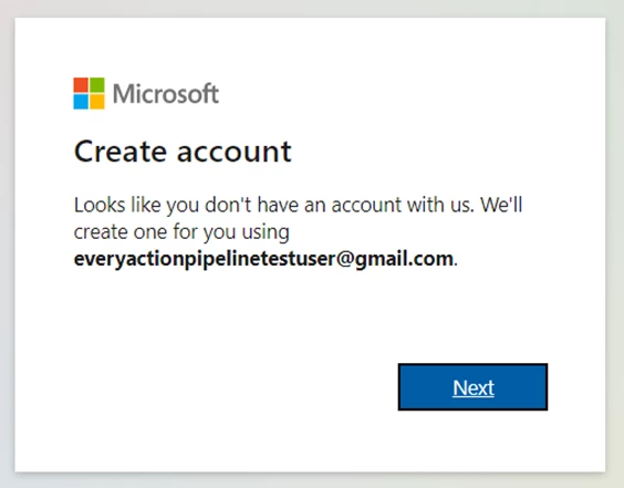 Microsoft create account screen