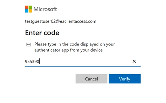 Authentication screen for Azure