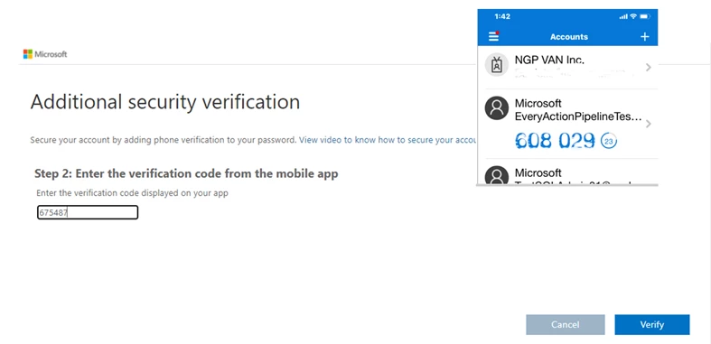 Additional security verification screen