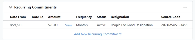 Recurring Commitments section on contact record