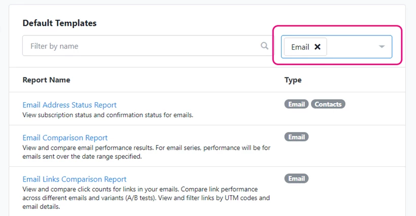 Searching by type EMAIL