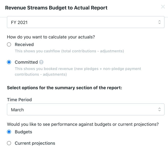 Report Settings for the example