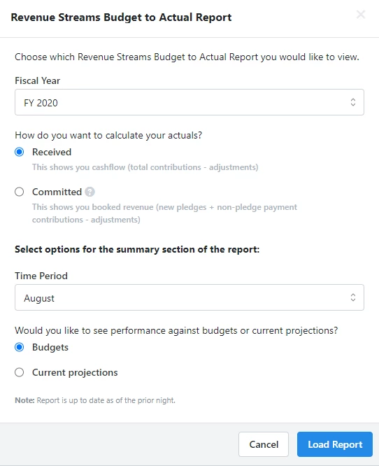 Report Settings screen