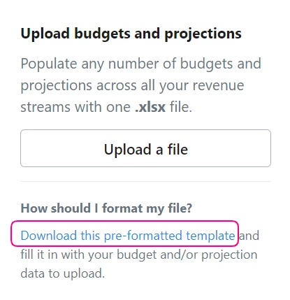 Screen to upload the spreadsheet
