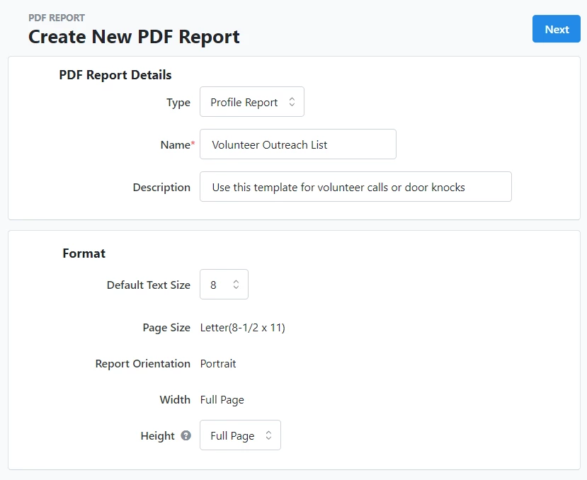 Details for the new report template