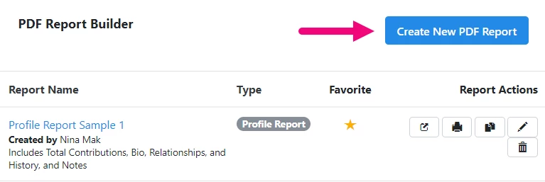 PDF Builder List with Create new highlighted
