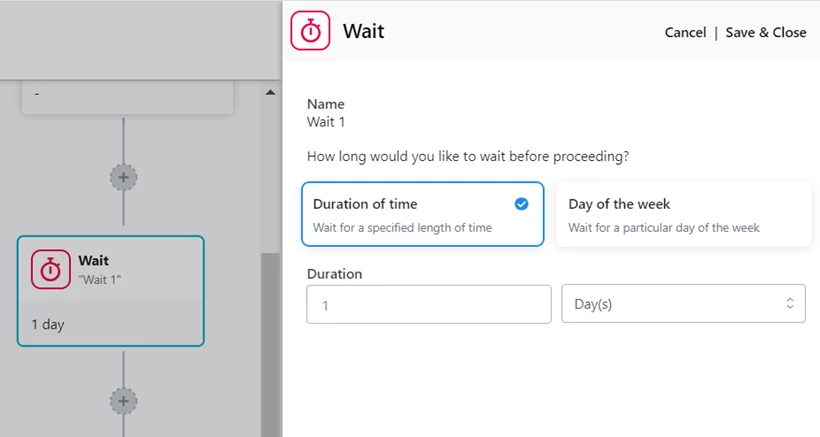 Example of Wait step being added