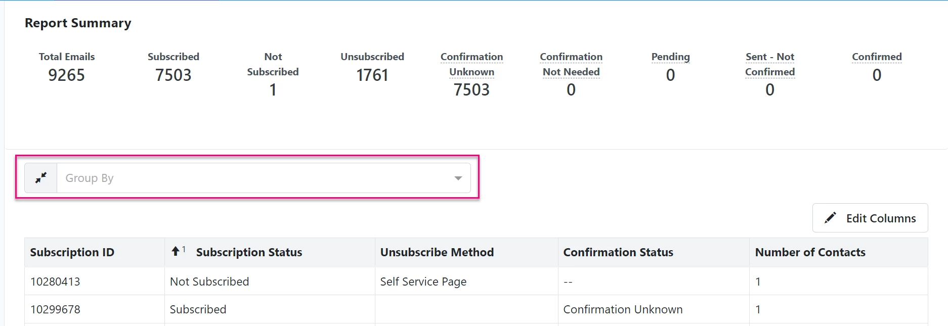 Group by search bar highlighted