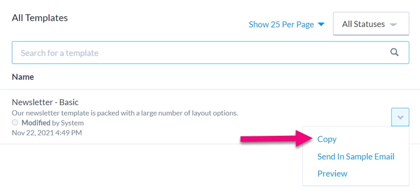 Copy link highlighted in dropdown