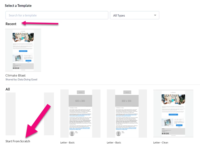 Template selection with Start from Scratch highlighted