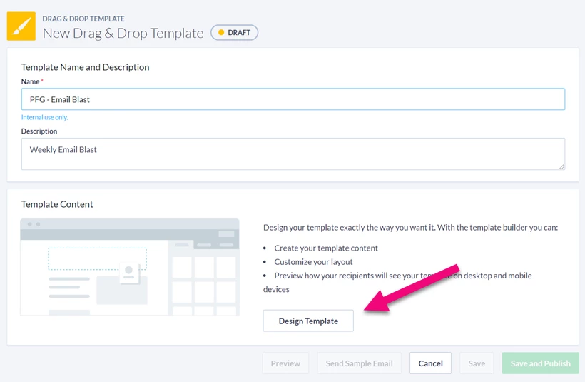 Design Template link highlighted