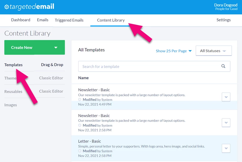 Content Library tab is highlighted