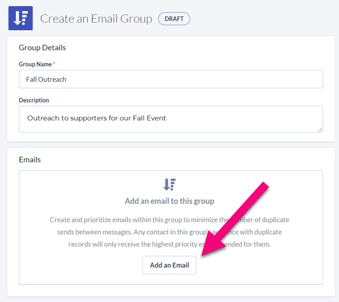 Add email button is highlighed on page