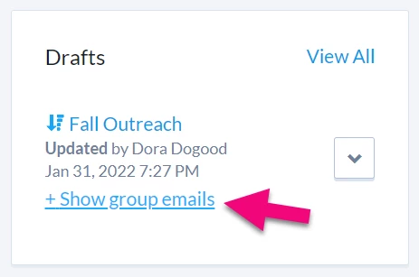 Show group emails expander is highlighted