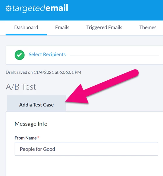 Add a test case tab is highlighted