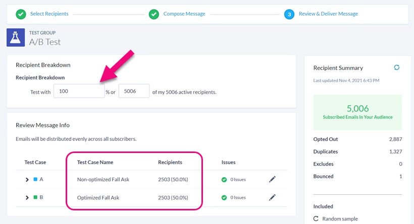 Split and test case names are highlighted