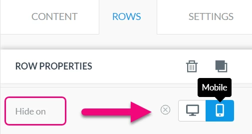 Arrow points to the Hide On option