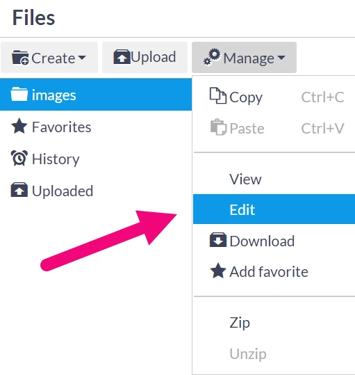 Editing image in the Image File Manager