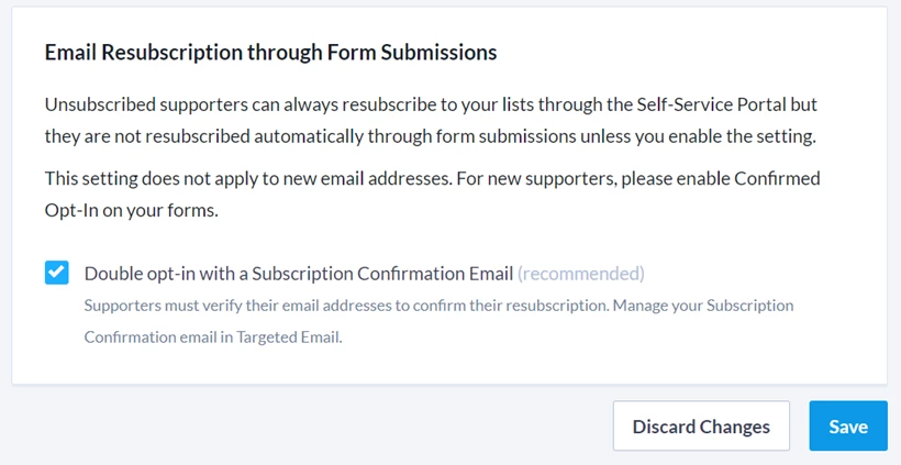 box checked for email resubscription through form submission