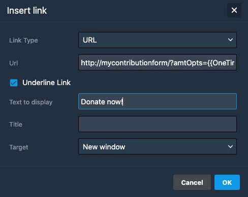 URL with optimizied ask query string in the Drag and Drop editor