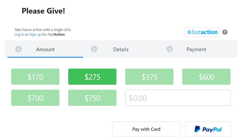 Example of optimized amounts on form
