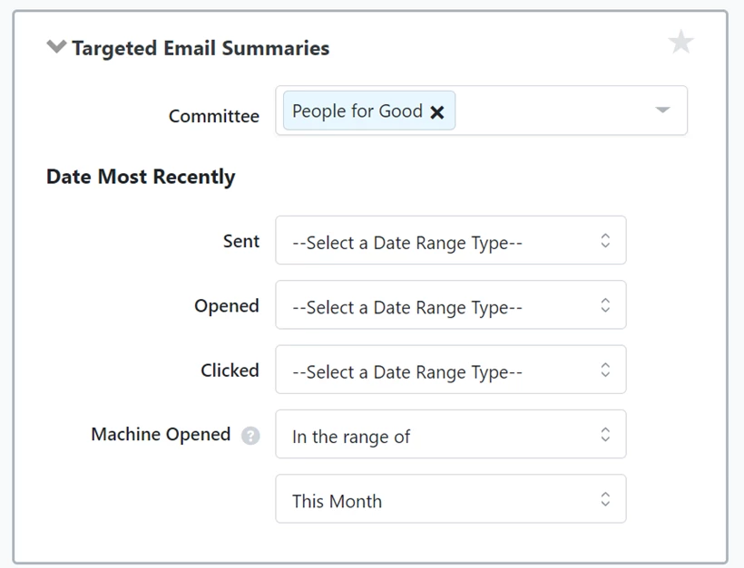 Machine Opened is highlighted in the Targeted Email Summaries section