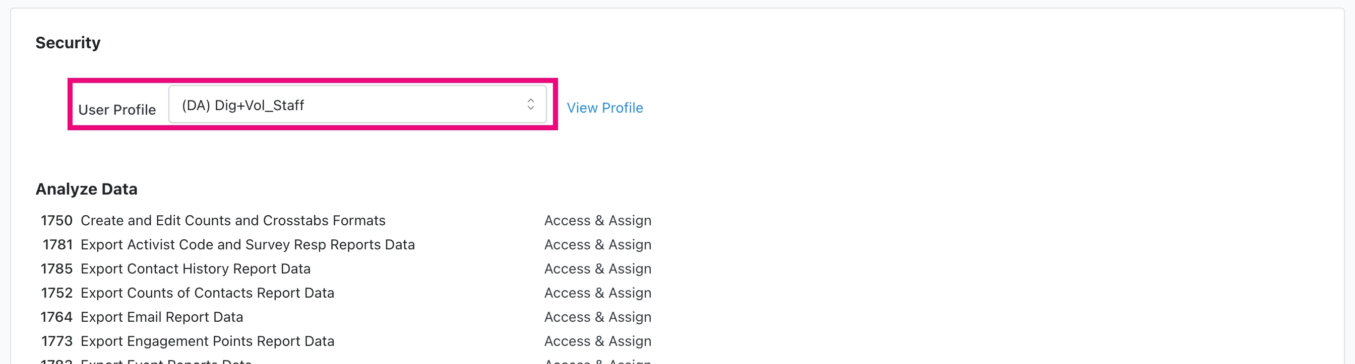 Change the User Profile in Security section of User Record