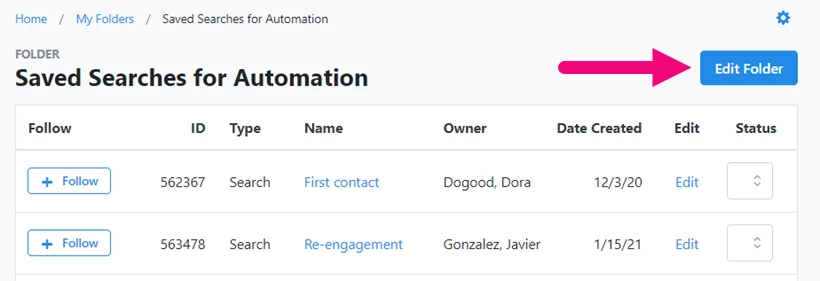 Folder details list with Edit Folder highlighted