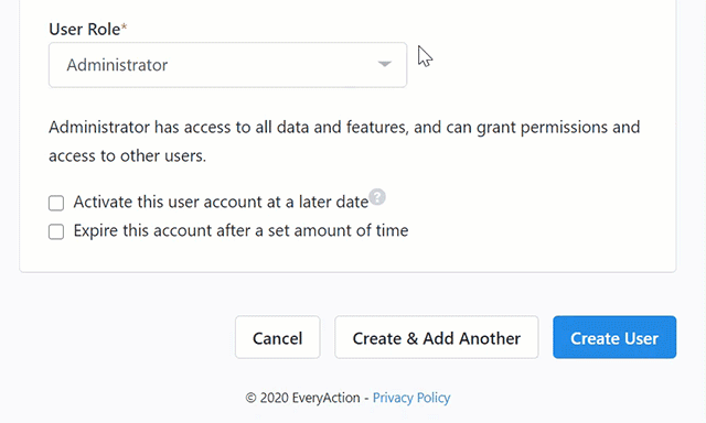 Animation showing different user roles in the dropdown