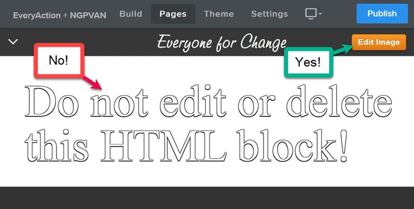 No box points to code you should not edit; yes box points to header area which you are free to edit