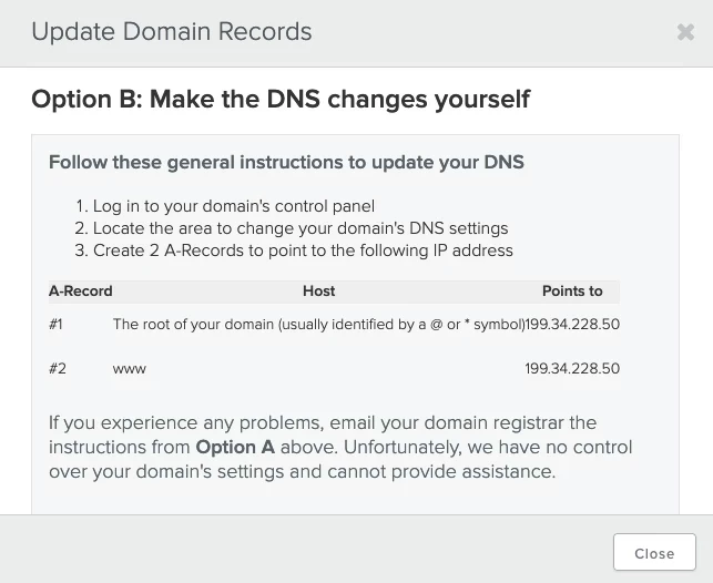 dialogue from weebly on how you should update your domain link