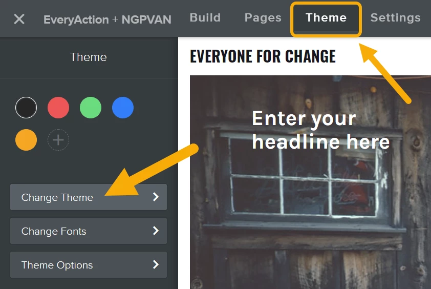theme tab highlighted on the weebly interface