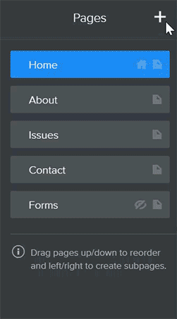 Animation showing steps of how to add a new page
