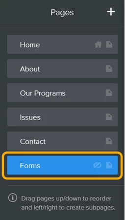link to forms page is highlighted