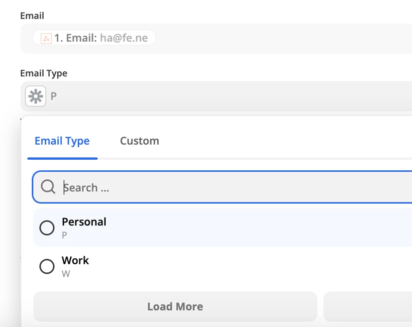 Mapping the fields on the Zapier site