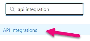 Searching in sidebar for API Integrations page