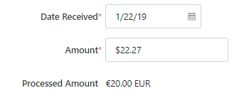 screenshot showing contribution entry section form with currency in GBP