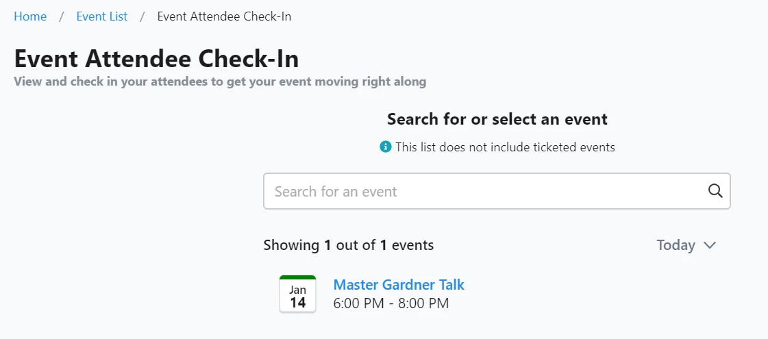 event attendee check in window