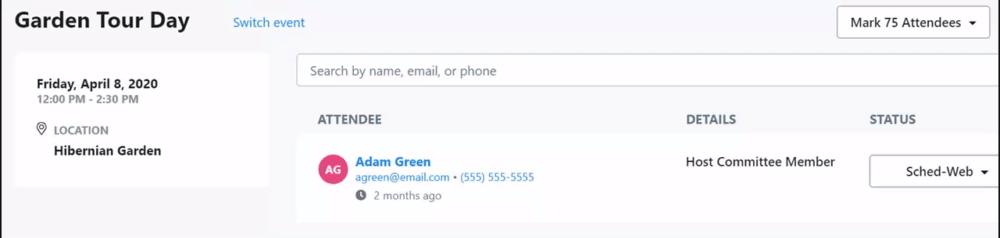 where to quickly switch between events on the event page