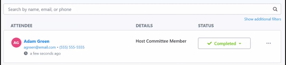 how to expand additional search filters when searching on attendees