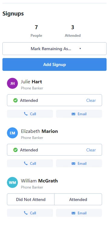 mobile view of attendee check in page