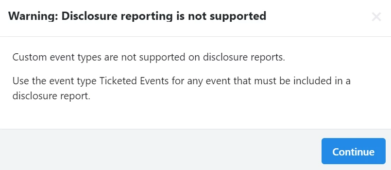 Warning about not creating new event types for disclosures