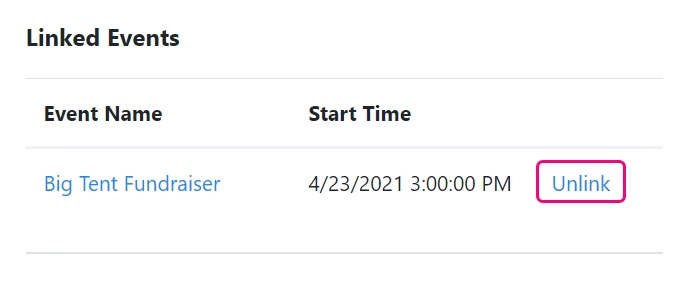 Unlink highlighted from Linked Events section