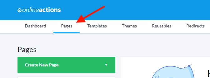 how to get to pages from online actions