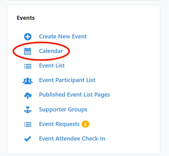 where to view the event calendar from the main menu